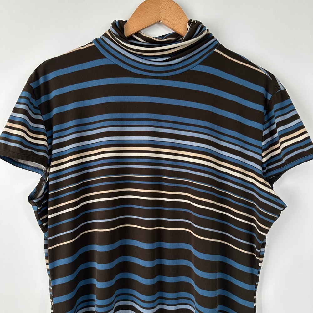 Studio 1940 Women's Striped Short Sleeve Turtleneck Top Brown Blue X-Large - Picture 5 of 5